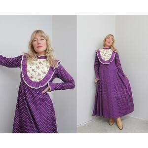 1970's Vintage Hovland-Swanson Calico Folk Dress ~ Women's XS SM ~ Old Country